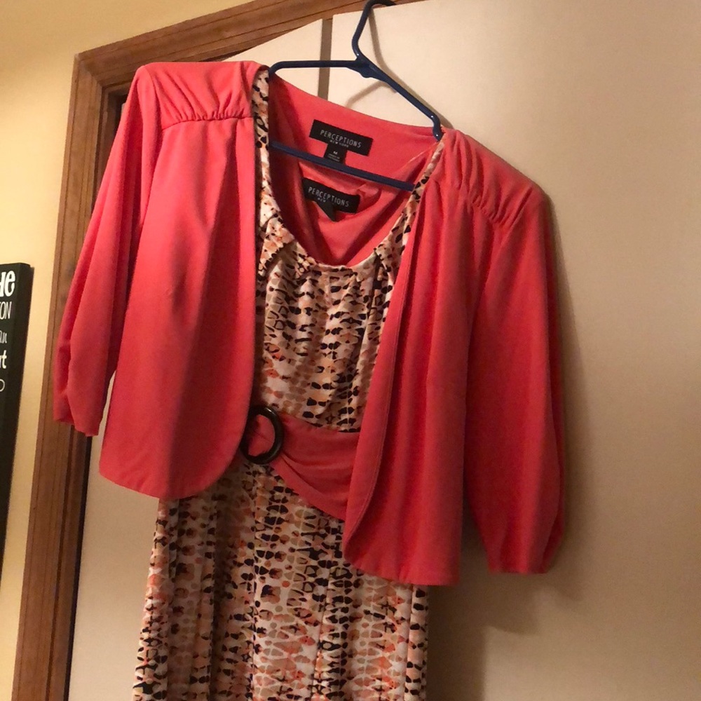 Coral and tan dress